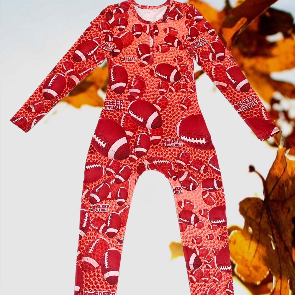 Women’s long pants loungewear football onesie.